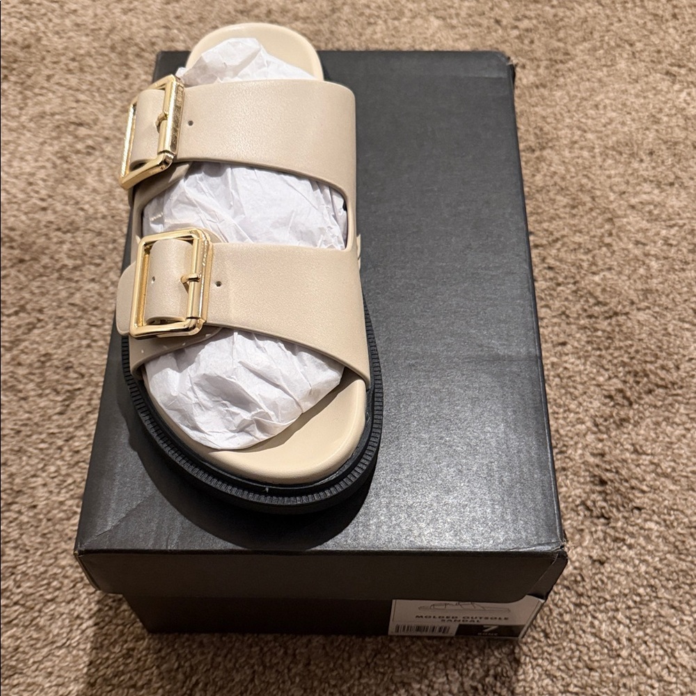 Banana Republic Cream Sandals with Gold Buckles